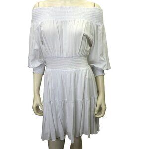 $119‎ GIANNI BINI Ella Long Sleeve Off-the-Shoulder Smocked A-Line DRESS SM NWT